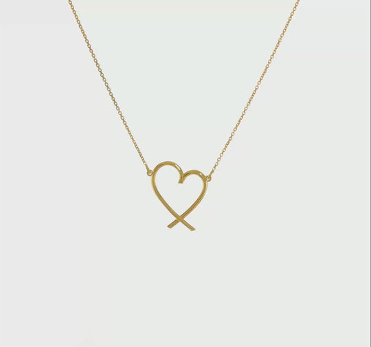 14k Gold Polished Open Heart Necklace with 2 Inch Extension