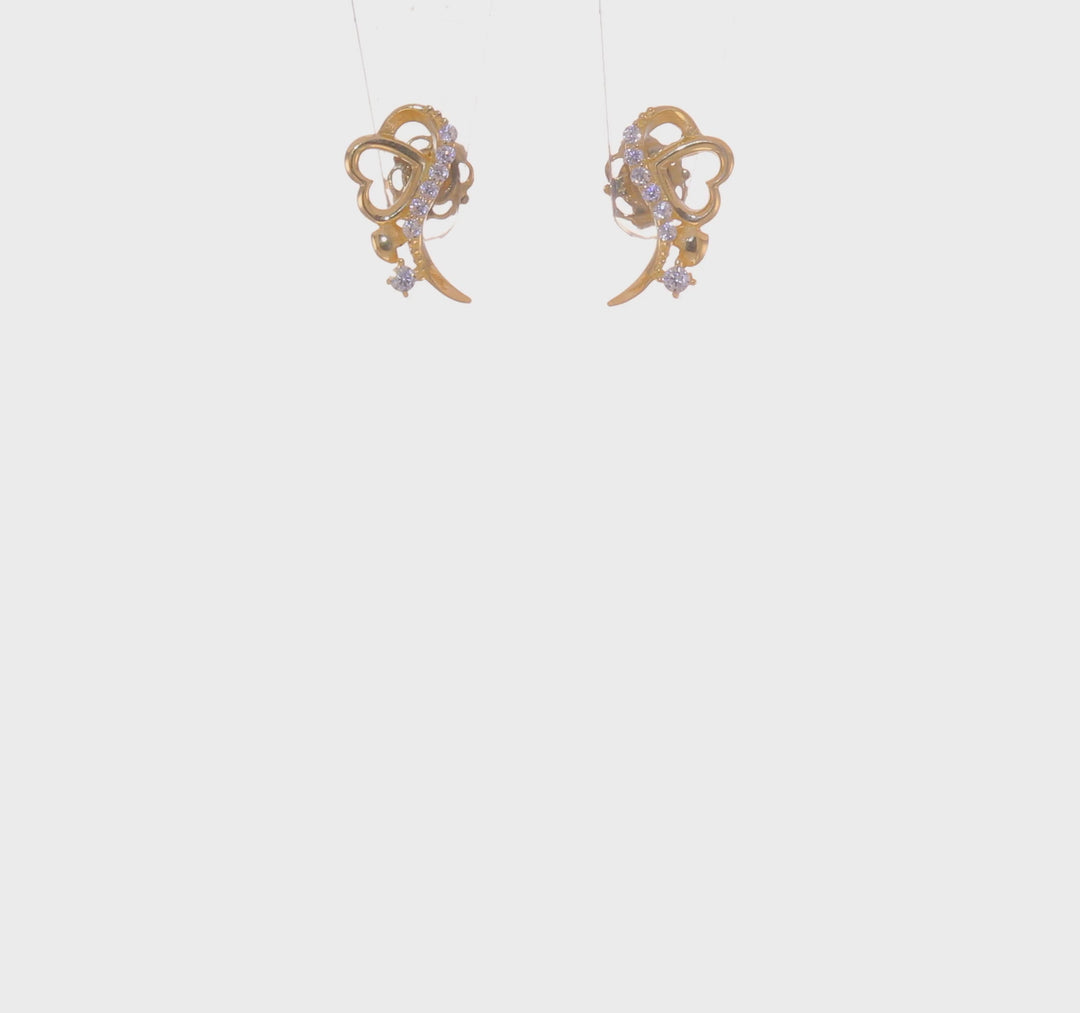 Pendientes de Post con Corazón y CZ en Oro Amarillo de 14k Pulido