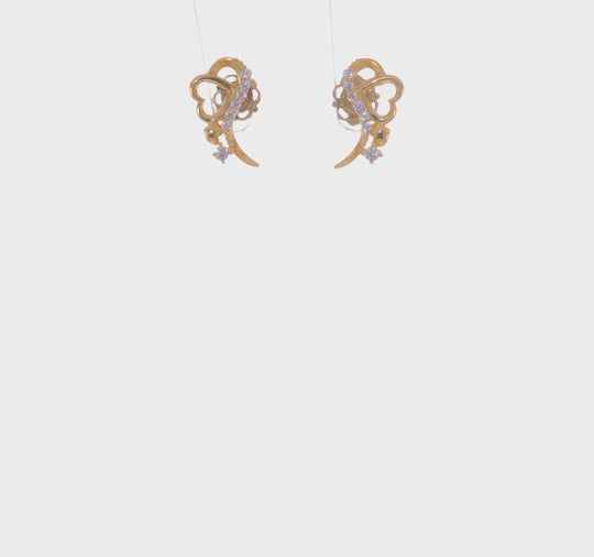 Pendientes de Post con Corazón y CZ en Oro Amarillo de 14k Pulido