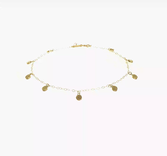 Tobillera Colgante Hueca en Círculo de 14K de 9 pulgadas con Extensión de 1 Pulgada