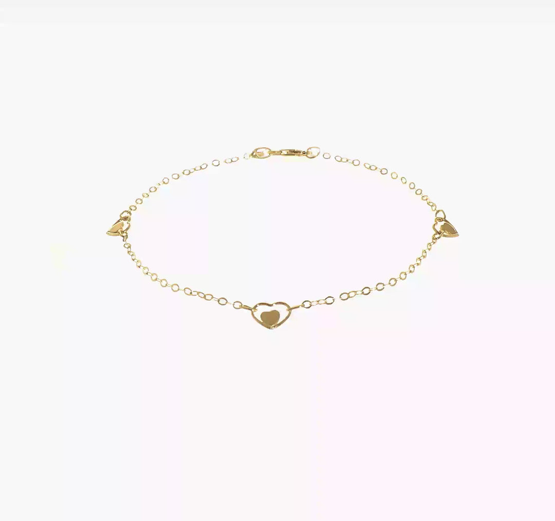 Tobillera de Oro Amarillo de 14K con Corazón Pulido y Extensor de 1 Pulgada