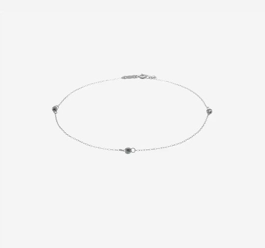 Tobillera de Oro Blanco de 14K con Esferas Espejadas de 9 Pulgadas + Extensión de 1 Pulgada