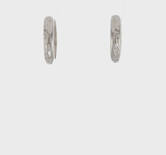 3x15mm Polished Textured 14k White Gold Hinged Hoop Earrings