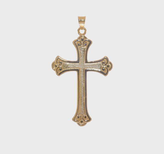 Solid 14K Polished and Textured Fleur de Lis Cross Pendant