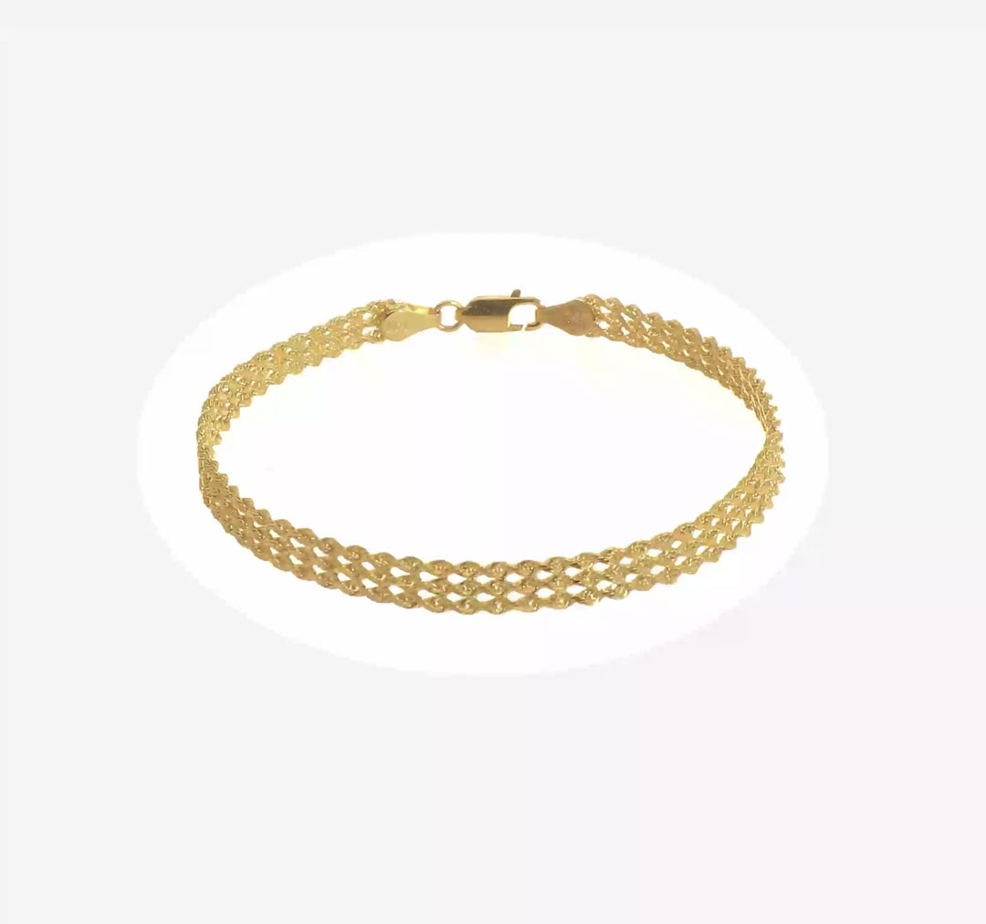 Pulsera de 14K Ancha de 4.5mm con Triple Hebra Estilo Cuerda