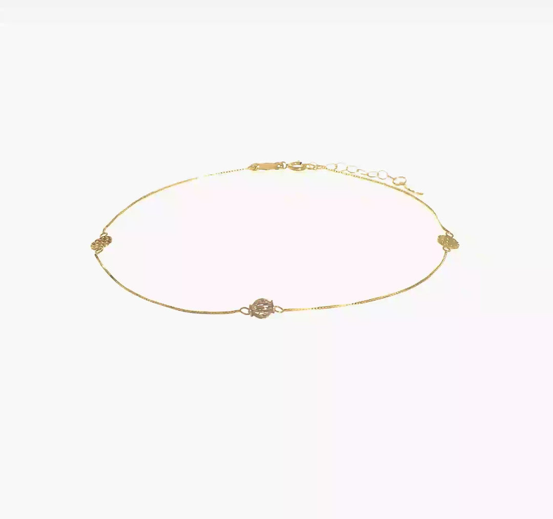 Tobillera Two-tone de 14K con Extensor de 1 Pulgada y Elementos Estampados