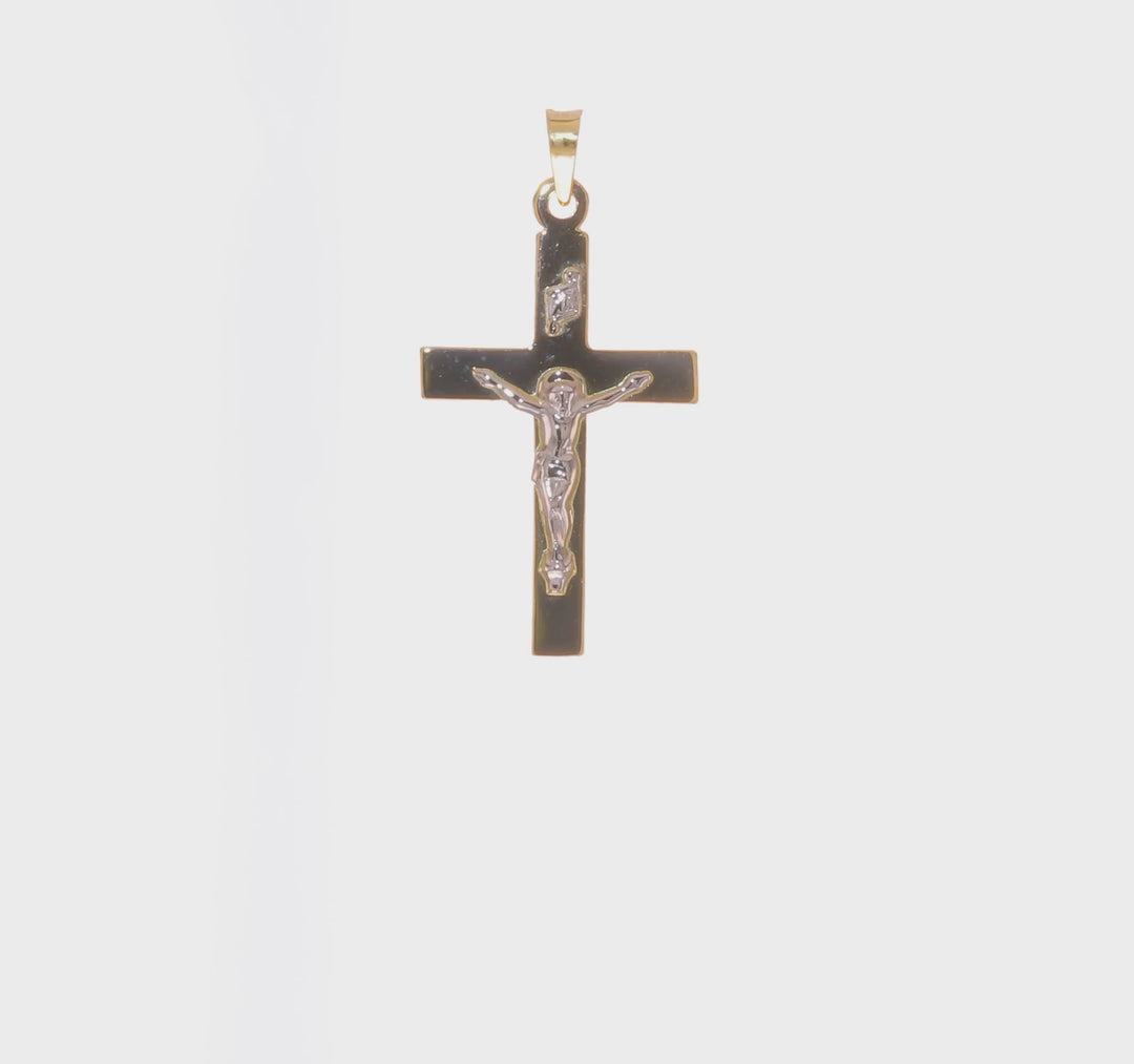 Colgante Crucifijo INRI en Oro Bicolor  14K Pulido y Sólido