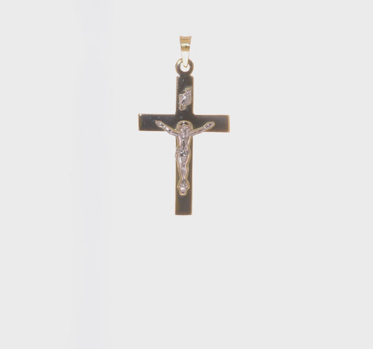Colgante Crucifijo INRI en Oro Bicolor  14K Pulido y Sólido