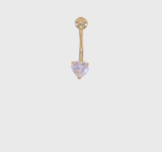 Heart-Shaped Cubic Zirconia Belly Button Ring, 14 Gauge in 14K Gold