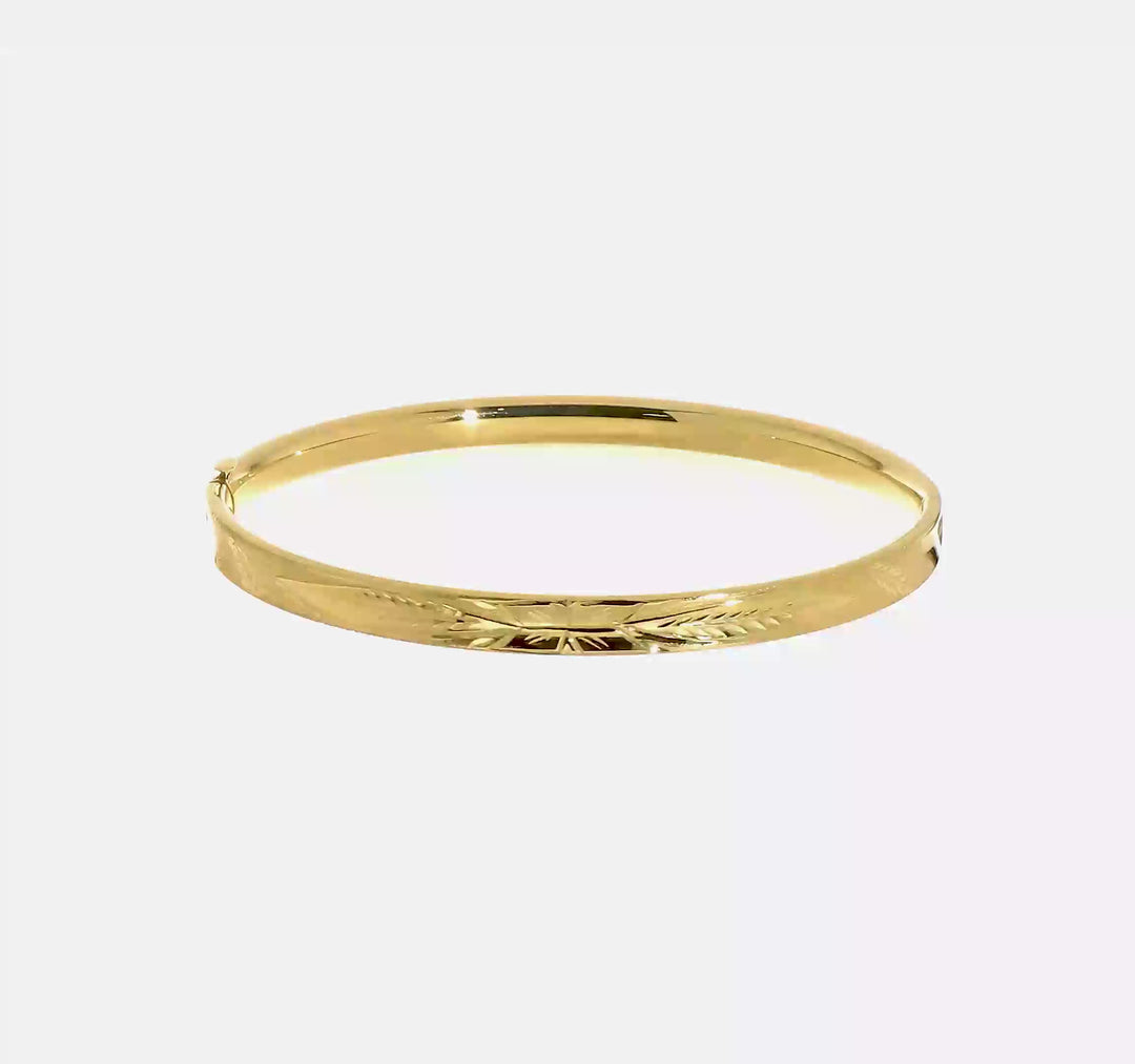 14K Yellow Gold Diamond Cut Concave Hinge Bracelet, Large Size (5mm)