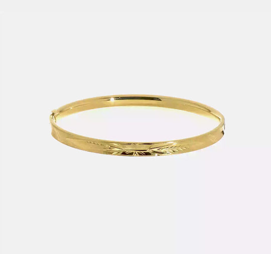 14K Yellow Gold Diamond Cut Concave Hinge Bracelet, Large Size (5mm)