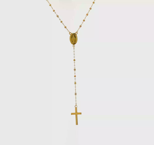 Collar de Rosario de 14K Tricolor con Cuentas y Extensión de 3 Pulgadas, 17 Pulgadas de Largo