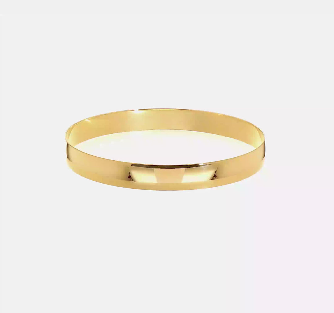  Brazalete Rígido Redondo de Oro Amarillo 14K – Sólido, Pulido y de Media Caña (8 mm)