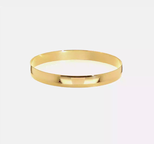  Brazalete Rígido Redondo de Oro Amarillo 14K – Sólido, Pulido y de Media Caña (8 mm)