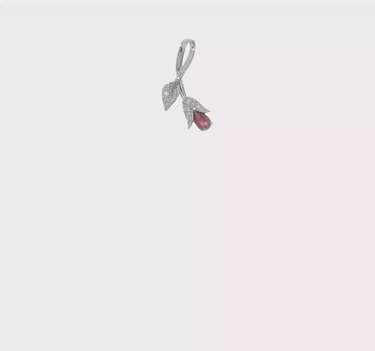 Floral Ruby and Diamond Slider Pendant in 14k White Gold