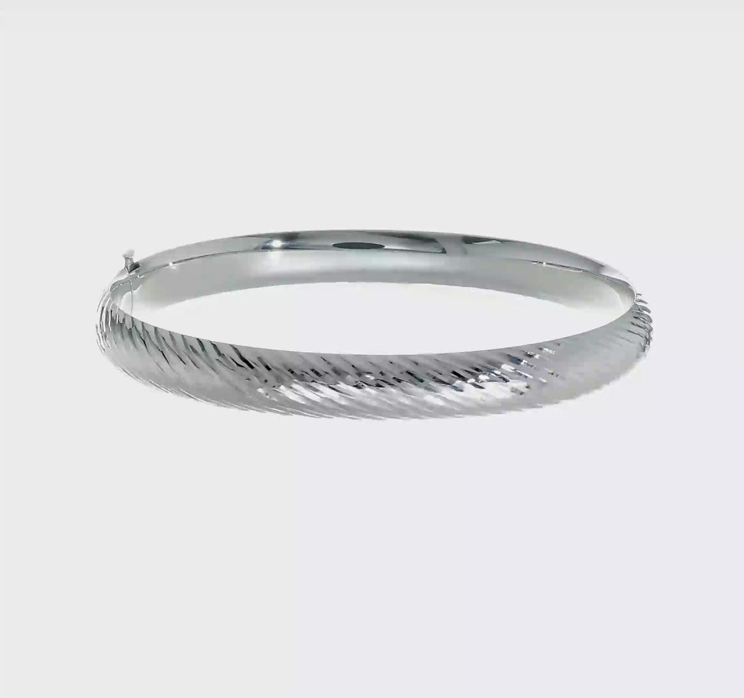 14k White Gold 5/16" Textured Hinged Bangle Bracelet
