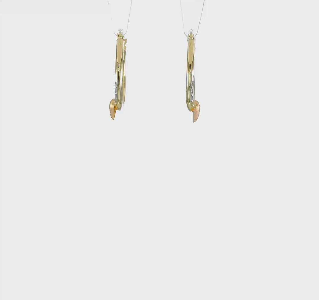 Aretes de Aro en Forma de Corazón con Acabado Diamantado en Oro Bicolor de 10K y Rodio Blanco