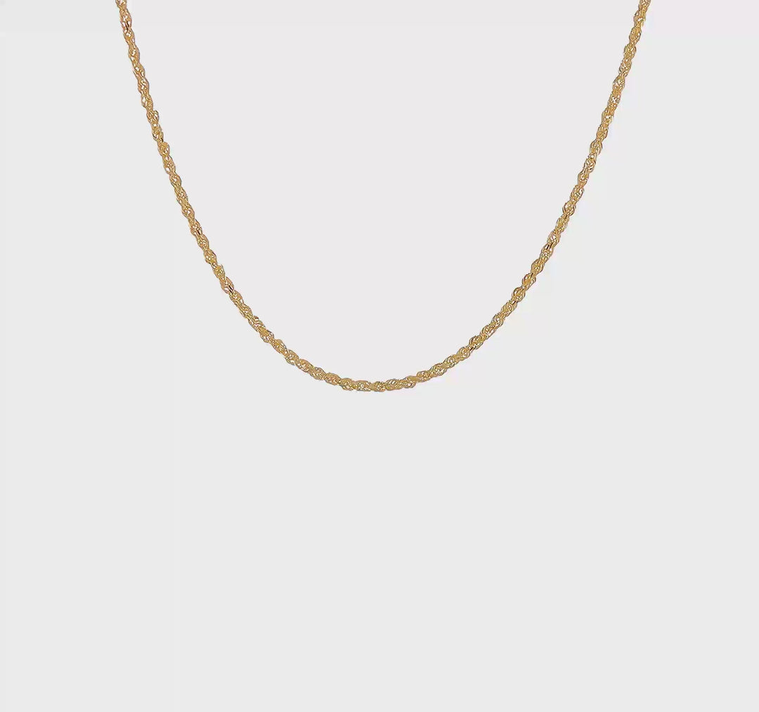 Cadena de Cuerda de Oro Amarillo 10k 24 Pulgadas 1.75mm con Corte Diamante y Cierre tipo Langosta