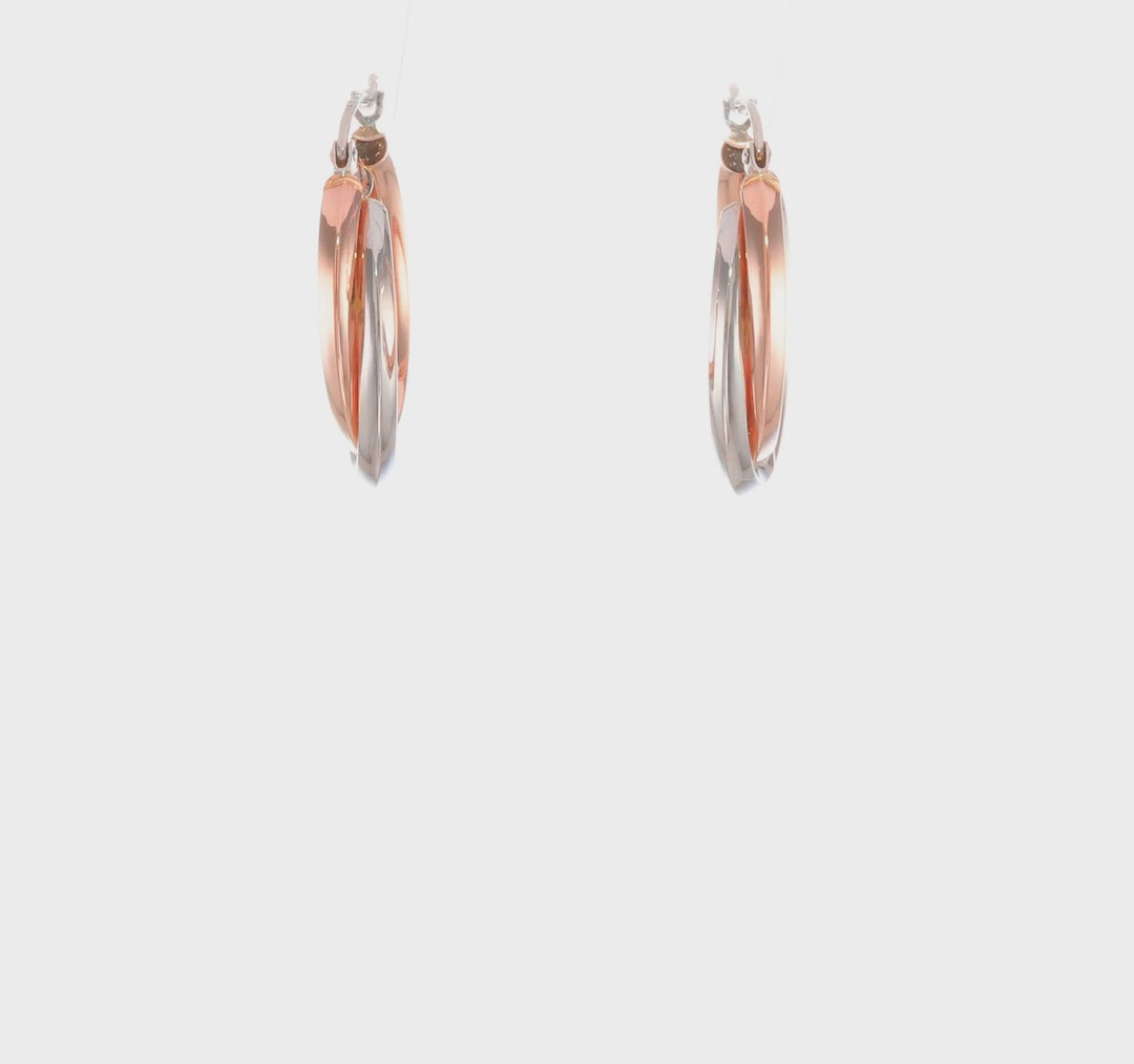 Polished 14k Rose and White Gold Oval Tube Hoops
