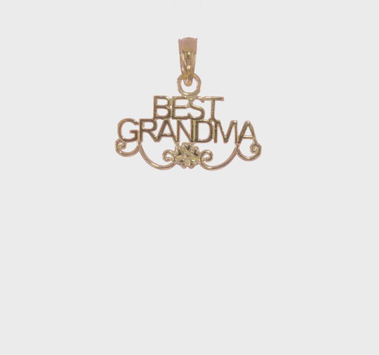 "BEST GRANDMA" Pendant with Flower in 10k Yellow Gold