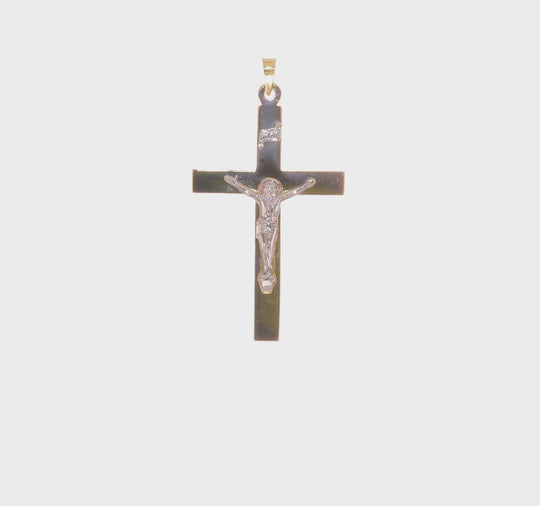 Solid Polished 14K Two-Tone Gold INRI Crucifix Pendant