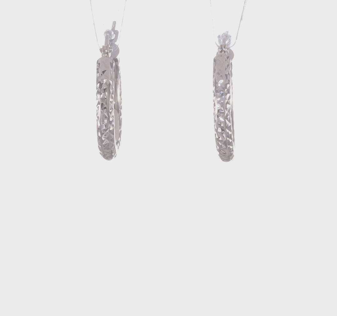 Diamond-Cut Round Tube Hoops in 14k White Gold (2mm x 25mm)