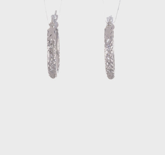 Diamond-Cut Round Tube Hoops in 14k White Gold (2mm x 25mm)
