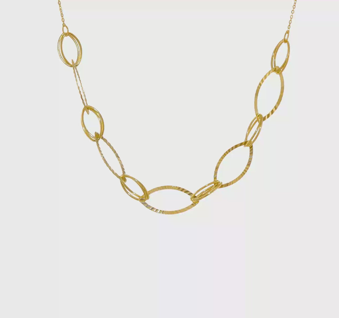14K Polished Diamond Cut Oval Necklace