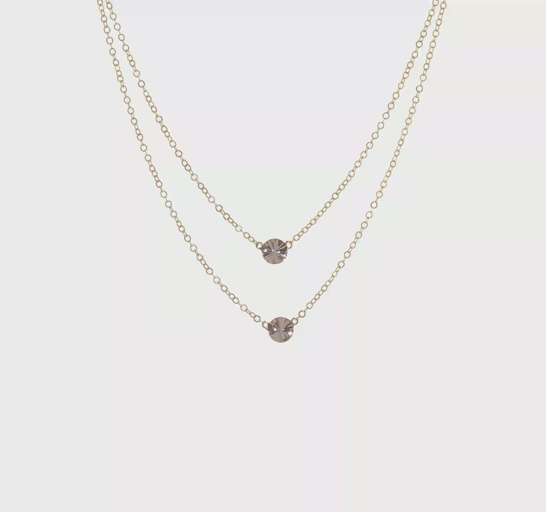 Double Necklace with Polished Discs and Diamond Cut in 14K Two-Tone Gold