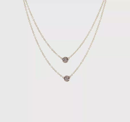 Double Necklace with Polished Discs and Diamond Cut in 14K Two-Tone Gold