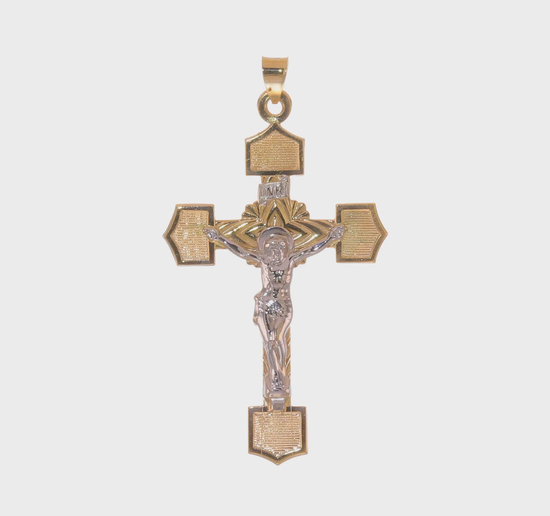 Polished Solid 14k Two-Tone Gold INRI Crucifix Pendant
