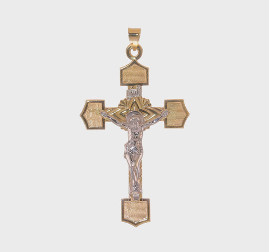 Polished Solid 14k Two-Tone Gold INRI Crucifix Pendant