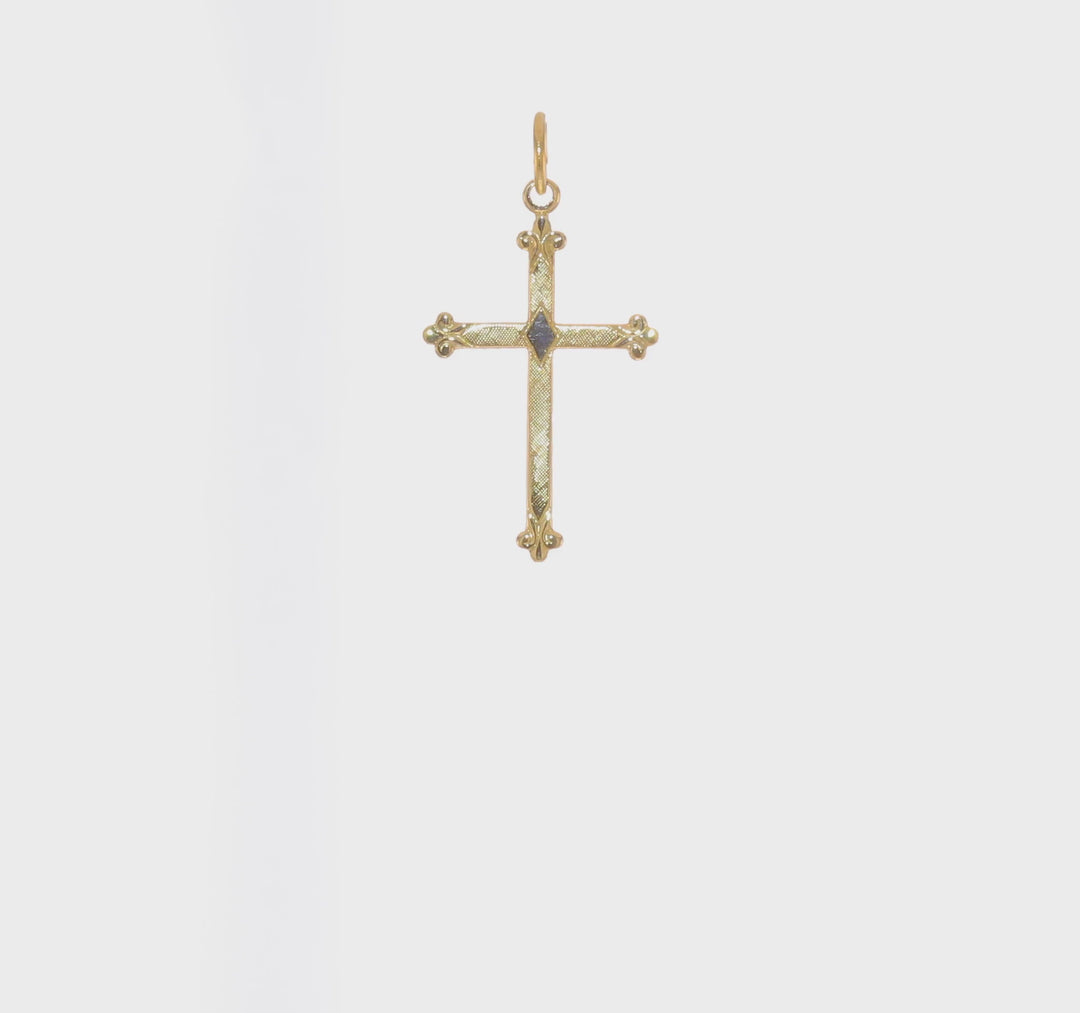 Diamond-Shaped Cross Pendant with a Polished and Textured Finish in 14k Gold