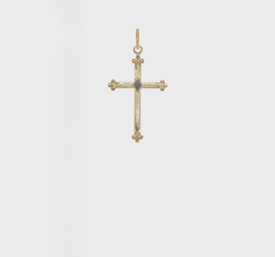 Diamond-Shaped Cross Pendant with a Polished and Textured Finish in 14k Gold