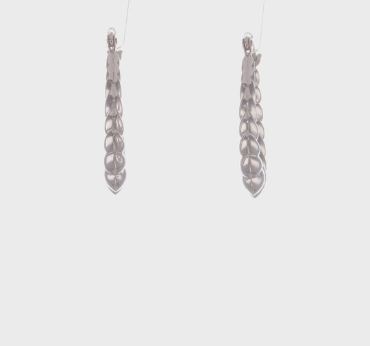 14k White Gold Polished and Textured Oval Hoops