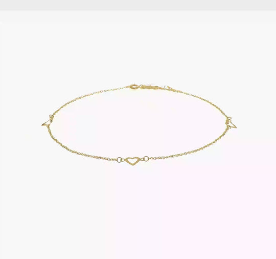 Tobillera de Corazones Cortados en 14K con Extensor de 1 Pulgada