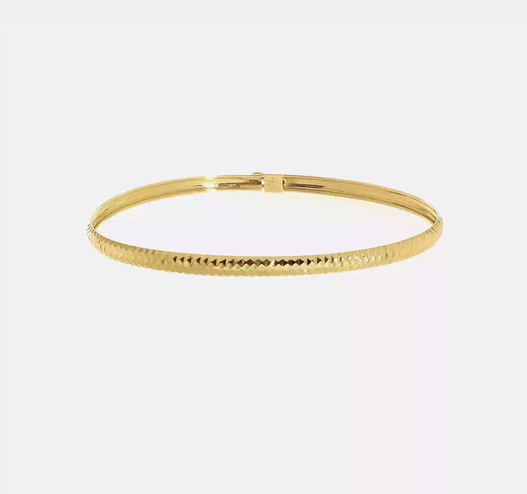 14k Yellow Gold Flexible Oval Bangle Bracelet – Polished &amp; Textured, 4mm