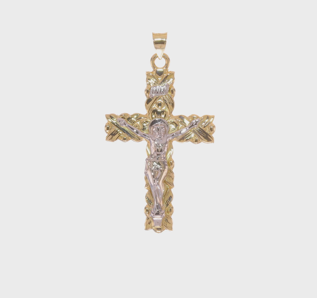 Solid Polished INRI Crucifix Pendant in 14K Two-Tone Gold
