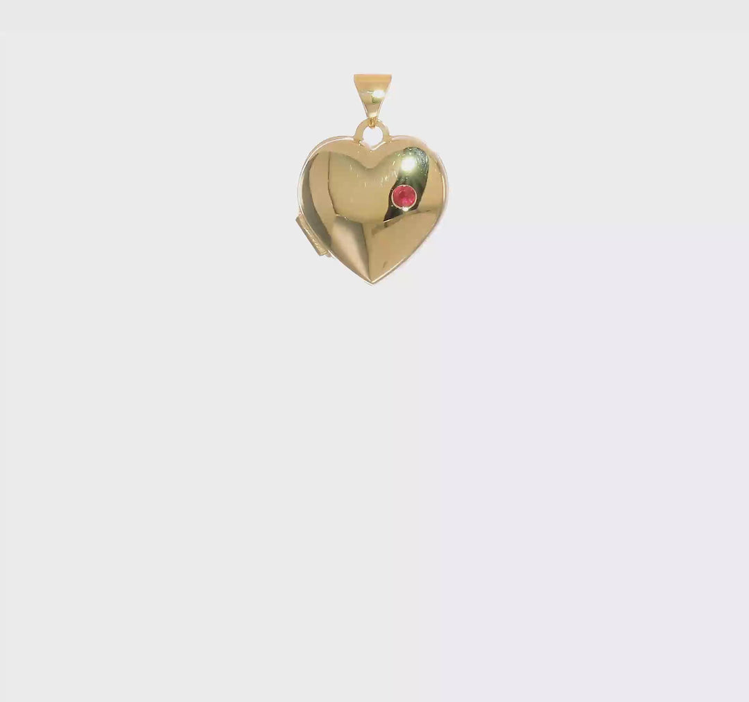14k Yellow Gold Heart Locket with 15mm Ruby