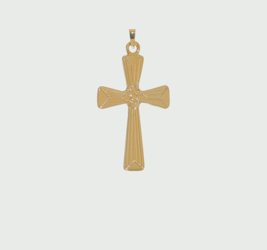 Solid Cross Pendant with Center Flower in Polished 14k Gold