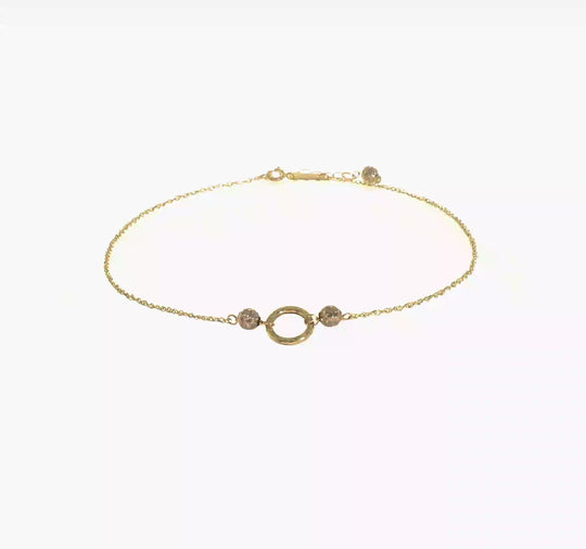 Tobillera de Oro Bicolor de 14K con Círculo y Cuentas de 9 Pulgadas + Extensor de 1 Pulgada