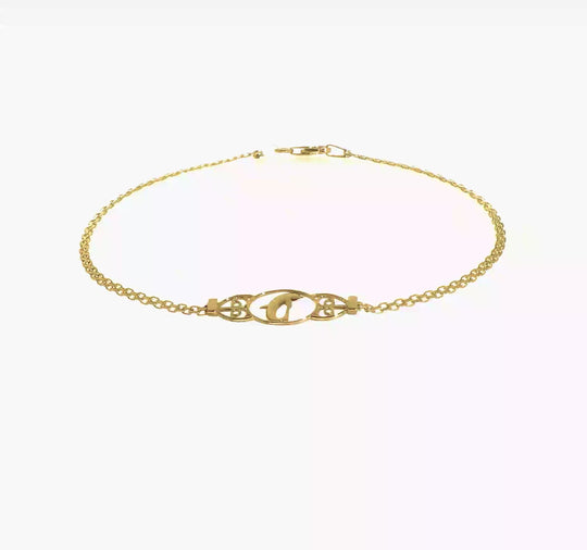 Tobillera de Delfín Pulido de 14K de 10 Pulgadas