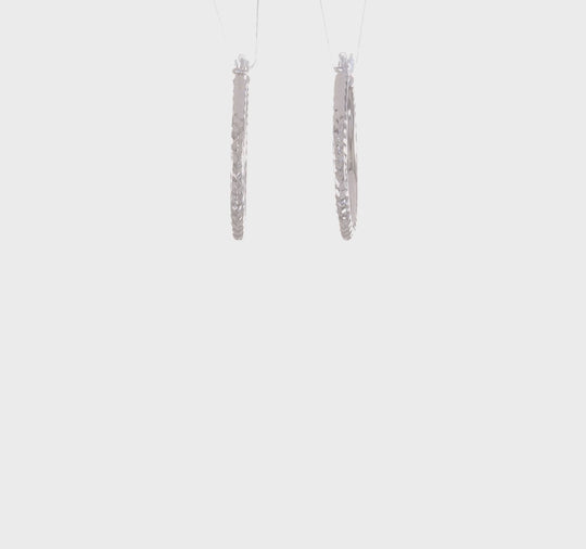 14k White Gold Round Diamond Cut Hoops (3mm x 20mm)