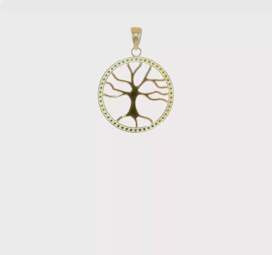 Large Tree of Life Pendant in Round Frame in 10K Yellow Gold