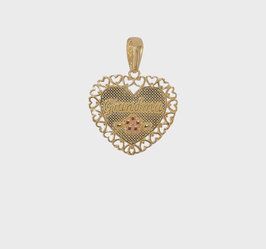 Dije de Corazón "ABUELA" con Flor en Oro de 14k Bicolor
