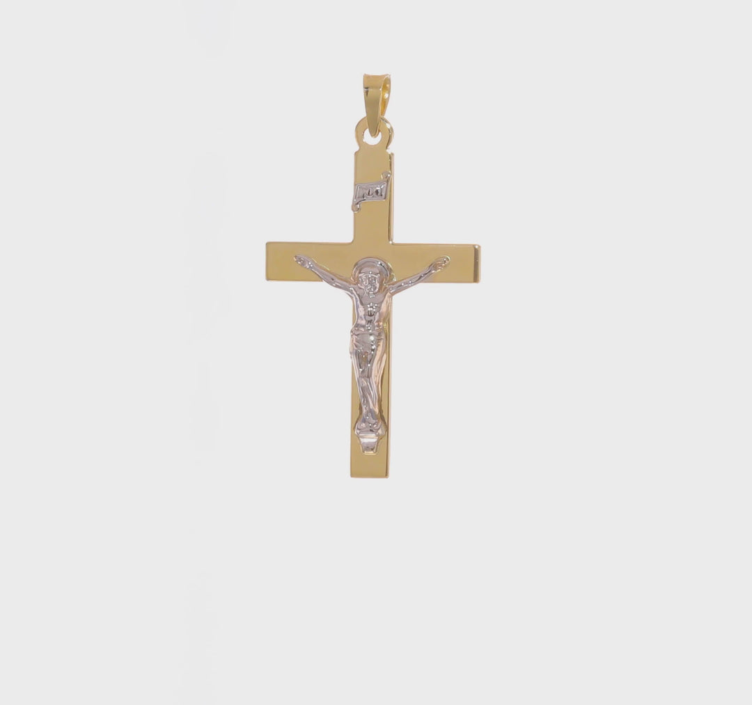 Dije Crucifijo INRI Sólido Pulido en Oro de 14k Bicolor