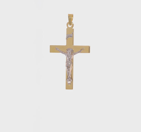 Dije Crucifijo INRI Sólido Pulido en Oro de 14k Bicolor