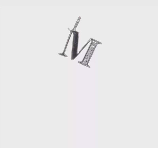 Colgante con Inicial en Forma de Letra M con Diamantes en Oro Blanco de 14k