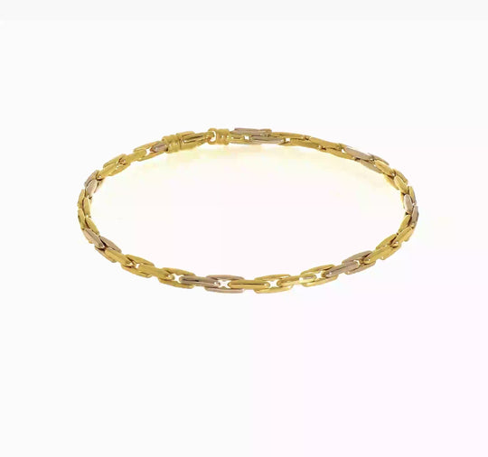 Pulsera Elegante de Eslabones en 14K Bicolor Pulido de 7.5 Pulgadas