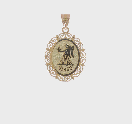 Dije del zodiaco Virgo de Oro Amarillo de 14k Sólido con Acabado Satinado y Pulido, Ovalado